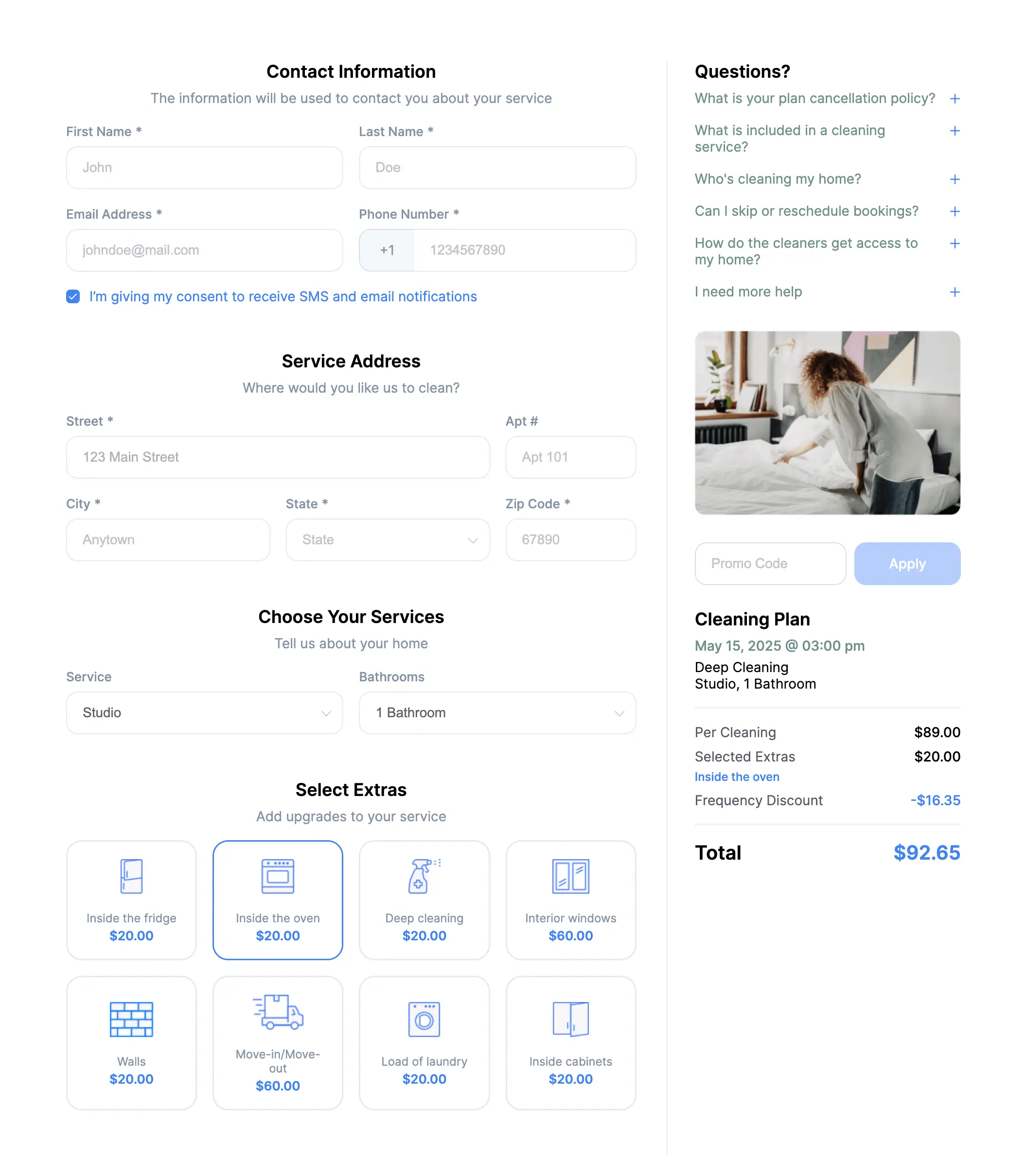 Booking form